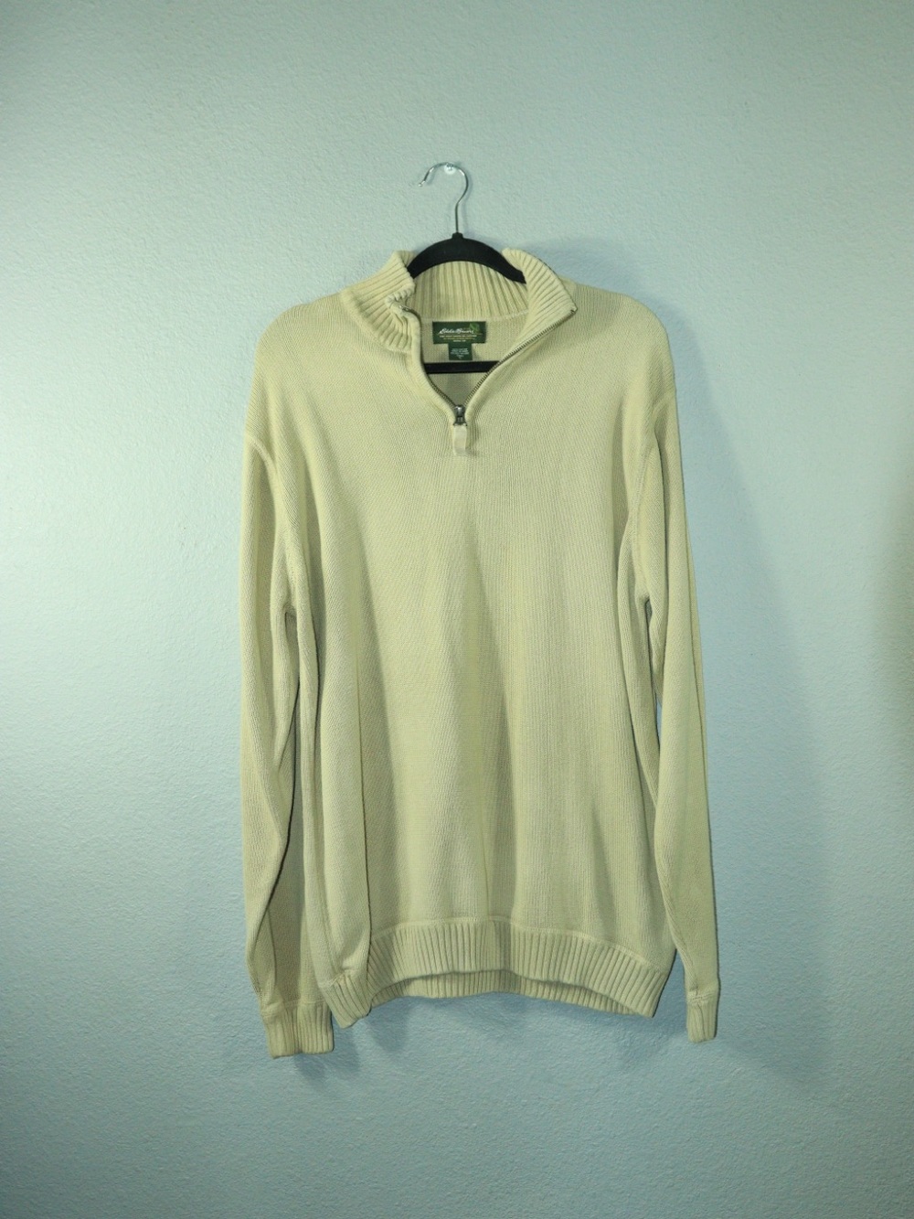 Eddie Bauer Men’s L Tall 100% Cotton Quarter Zip Sweater Beige